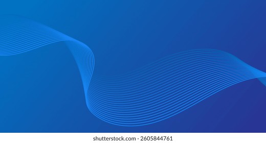 Digital technology blue wavy lines background. Simple business blue background with flowing smooth wave line. Gradient lines tech data digital design for presentation, website, banner, ads, posters. 