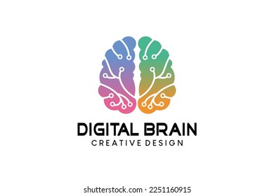 Diseño del logotipo del cerebro de la tecnología digital con concepto abstracto creativo