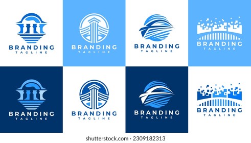 Digital technology bridge logo design. Modern pixel abstract bridge logo brand.