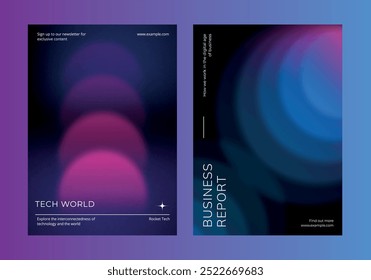 Digital technology business dark poster template vector set. Business dark gradient poster design set. Digital technology business poster in dark blue. Vector set. Modern design poster template