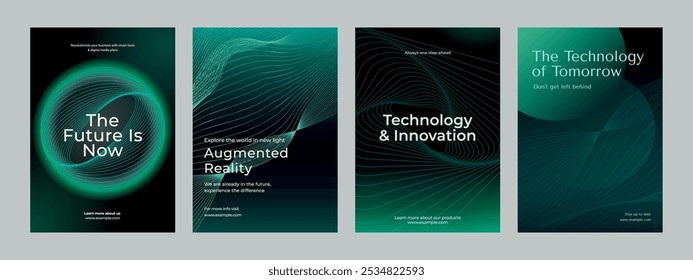 Digital technology business dark poster template vector set. Business dark gradient poster design set. Digital technology business poster in dark blue. Vector set. Modern design poster template
