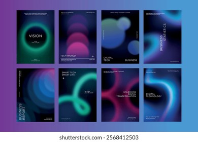 Digital technology business dark poster template vector set. Business dark gradient poster design set. Digital technology business poster in dark blue. Vector set. Modern design poster template