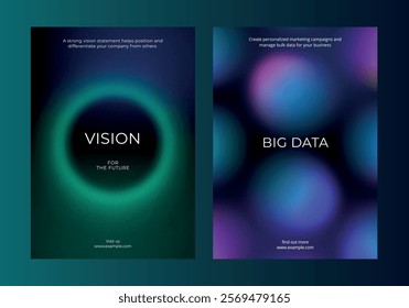 Digital technology business dark poster template vector set. Business dark gradient poster design set. Digital technology business poster in dark blue. Vector set. Modern design poster template