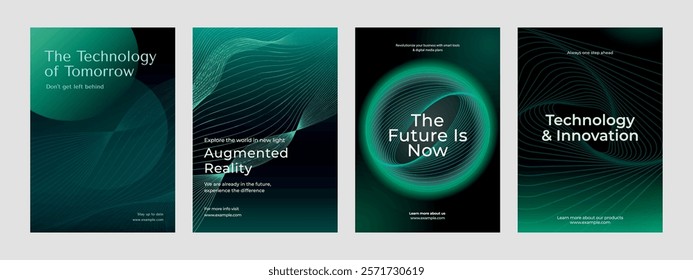 Digital technology business dark poster template vector set. Business dark gradient poster design set. Digital technology business poster in dark blue. Vector set. Modern design poster template