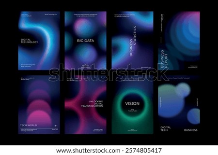 Digital technology business dark poster template vector set. Business dark gradient poster design set. Digital technology business poster in dark blue. Vector set. Modern design poster template