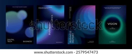 Digital technology business dark poster template vector set. Business dark gradient poster design set. Digital technology business poster in dark blue. Vector set. Modern design poster template