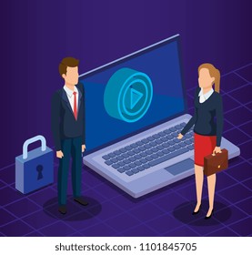 digital technology with business people isometric