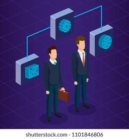 digital technology with business people isometric