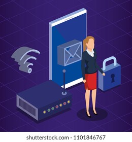 digital technology with business person isometric