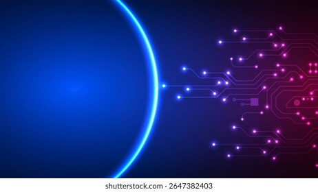 Digitale Technologie, Schaltkreis-Hintergrund. Futuristisches abstraktes Datenkonzept. Design für Netzwerk-Verbindungen Platine System Interface Ring Cyber-Netzwerk elektronisch.