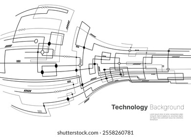 Digital technology circuit board background with dynamic lines. Abstract technology design. Vector illustration.