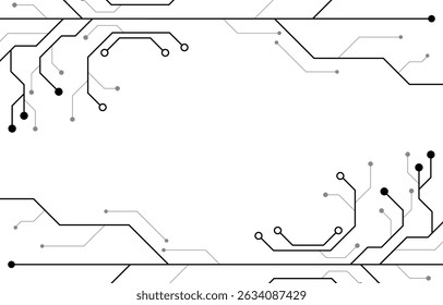 Digital technology circuit board background futuristic, line, data, future, network, system, black and white concept.