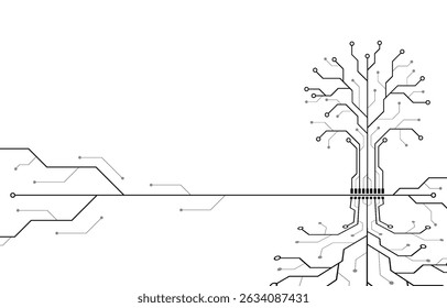 Digital technology circuit board background with futuristic, line, data, future, network, electronic, system, black and white concept.