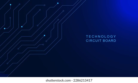 Digital technology circuit board concept backdrop. Scifi PCB trace data transfer on blue background. Vector illustration.