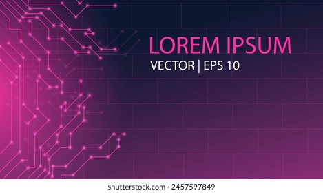 Digital technology circuit board concept on the pink-black background. futuristic computer technology, Big data visualization, and network connection concepts. Vector EPS 10