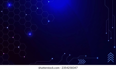 Digital technology with circuit board and glowing particles on dark blue background. Big data visualization concept. Vector illustration.