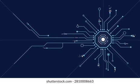 Digital technology circuit board illustration with glowing central hub technology background abstract connection