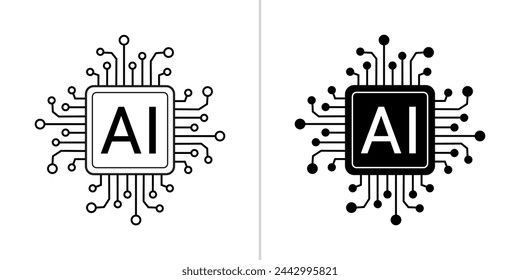 Tecnología digital estilo de línea de circuito Diseño de aprendizaje automático. Conjunto de iconos de trazo y sólido editable. Ilustración de vector