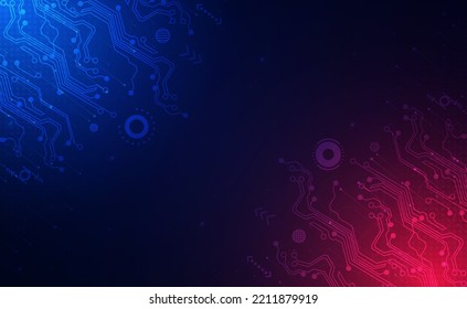 Digital technology circuits blue red gradient background, Ai big data iot, cyber cloud security, abstract neon wifi tech, innovation future, futuristic internet network connection, illustration vector