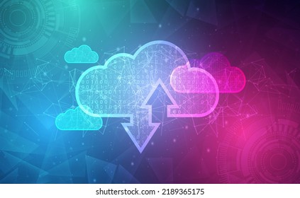 Digital technology cloud service blue pink background concept, technology cloud computing, abstract tech, innovation future data, internet network connection, Ai big data storage, illustration vector