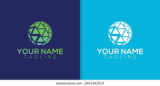 digital technology collection, data globe technology logo design inspiration template