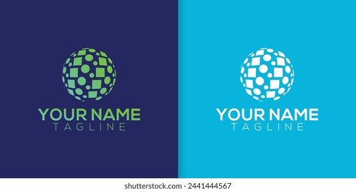 digital technology collection, data globe technology logo design inspiration template