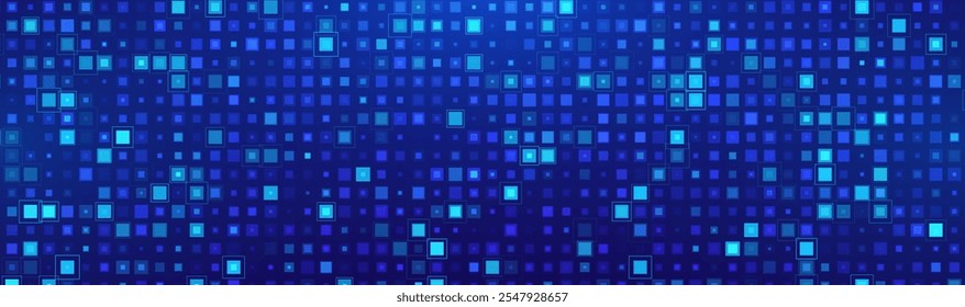 Digital Technology Colorful Blue Pixels Gradient Background. Digital Data Square Blue Pattern. Blue Digital Pixel Mosaic Pattern. Vector Illustration.