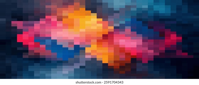 Digital Technology Colorful Blue Pixels Gradient Background. Digital Data Square Blue Pattern. Blue Digital Pixel Mosaic Pattern. Vector Illustration.