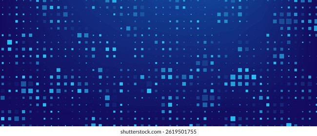 Tecnologia Digital Fundo de gradiente colorido de pixels azuis. Padrão azul quadrado de dados digitais. Padrão de mosaico de pixel digital azul. Ilustração de vetor.