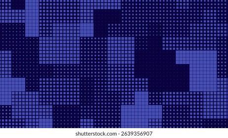 Digital Technology Colorful Blue Pixels Mosaic Background. Digital Data Square Blue Pattern. Digital Pixel Mosaic Pattern. Vector Illustration.