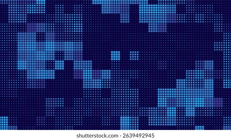 Digital Technology Colorful Blue Pixels Mosaic Background. Digital Data Square Blue Pattern. Digital Pixel Mosaic Pattern. Vector Illustration.