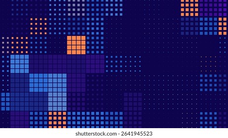 Digital Technology Colorful Blue Pixels Mosaic Background. Digital Data Square Blue Pattern. Digital Pixel Mosaic Pattern. Vector Illustration.