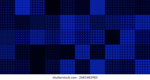 Digital Technology Colorful Blue Pixels Mosaic Background. Digital Data Square Blue Pattern. Digital Pixel Mosaic Pattern. Vector Illustration.

