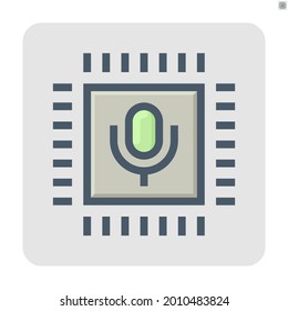 Digital technology for communication vector icon. Consist of microchip, microphone. Electronic device for system, artificial intelligence (ai) to recognition or record sound, voice, speech. 48x48 px.
