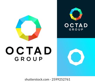 Digital technology company octagonal logo design.