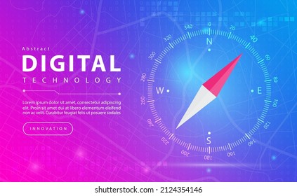 Digital technology and Compass map gps banner pink blue background concept, Technology effect, abstract tech, Map GPS navigation, Smartphone map application, North West South East, illustration vector
