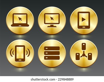 Digital Technology and Computing on Gold Round Buttons