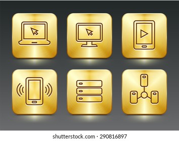 Digital Technology and Computing on Gold Square Buttons