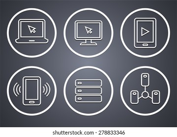 Digital Technology and Computing on Grey Round Buttons