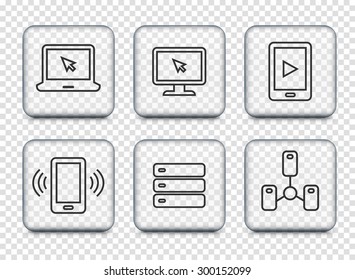 Digital Technology and Computing on Transparent Square Buttons