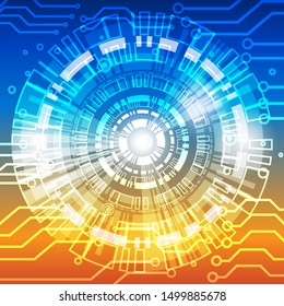 Digital technology concept, abstract background. Internet, interface. Dark blue circuit board technology graphic design background. Vector illustration