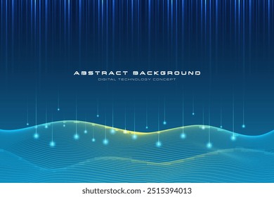 Digital Technology Concept. Abstract background a Blue light. The light fell on the waves. Cyber information, Digital world, Network connection, Internet, Tech data, Future innovation Vector