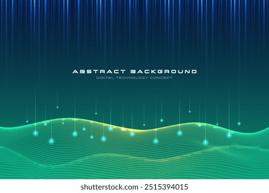 Digital Technology Concept. Abstract background a Green light. The light fell on the waves. Cyber information, Digital world, Network connection, Internet, Tech data, Future innovation Vector