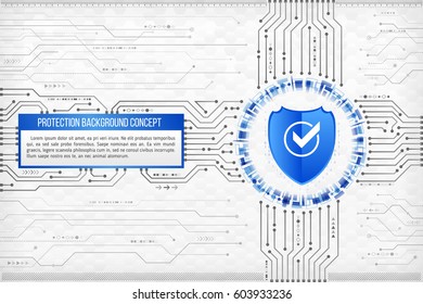 Digital technology concept of background with a shield. Circuit board background. Hi-tech electronic wires. Abstract information security. Modern safety digital background.