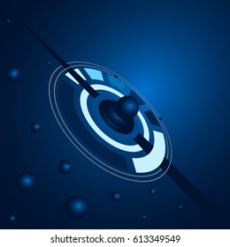 Digital technology concept, balls and circles techno abstract background in gradient blue color, vector illustration 