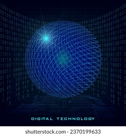 Digital technology concept in blue green background. Cyber nano information, abstract communication, innovation future tech data, internet network connection, Ai big data. Cyberspace with 3D  Globe