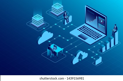 Digital technology concept. cloud computing. new innovative ideas. isometric vector illustration