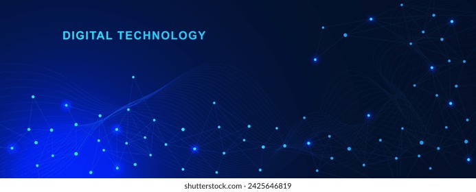 Digital technology concept with connecting dots an lines. Abstract geometric connected, global network connection and communication design background. Vector illustration.