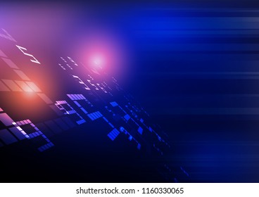 Digital technology concept, digits number with glowing light and speed line