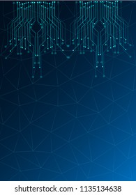 Digital technology concept. with geometry light white polygon on dark blue background with shapes. Lines, Dots and straight lines for Circuit boards elements in framework. The good for your design. 